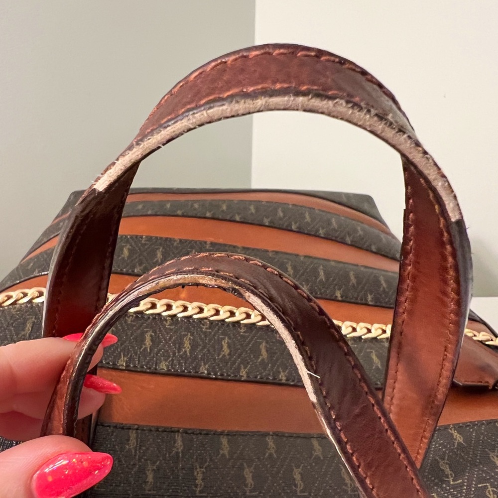Authentic YSL Canvas and Leather Striped Tote Bag - Picture 9 of 16